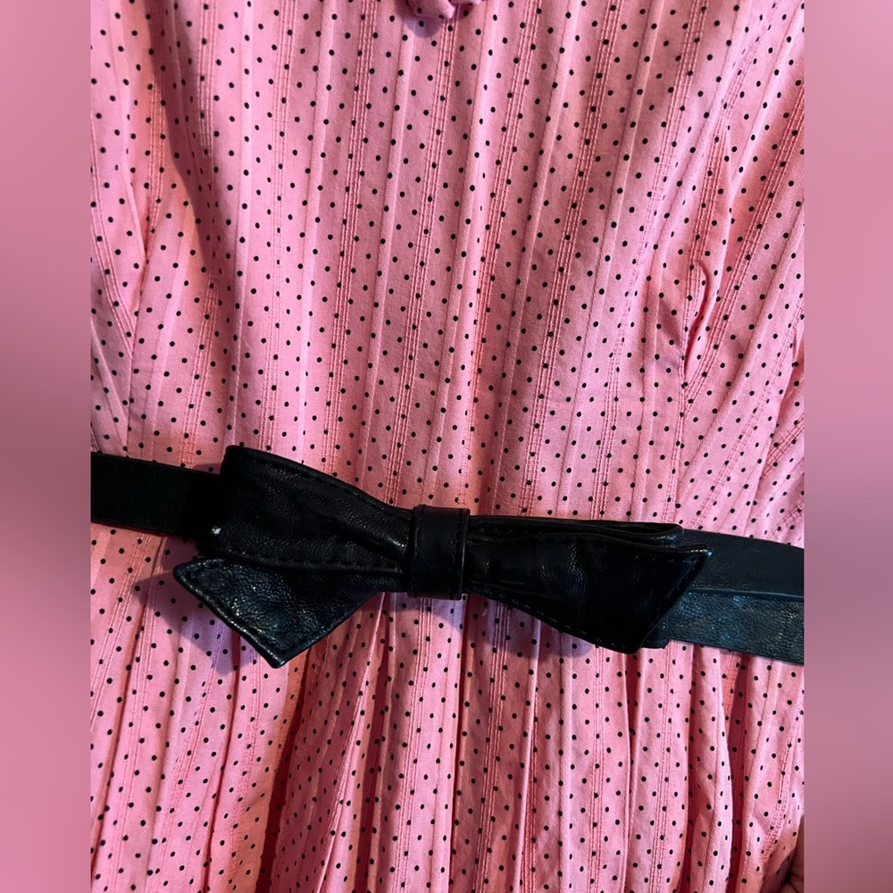 Anthropologie Moulinette Soeurs Melon Ball Pink/Black Polka Dot Dress + Bow Belt - Picture 8 of 8